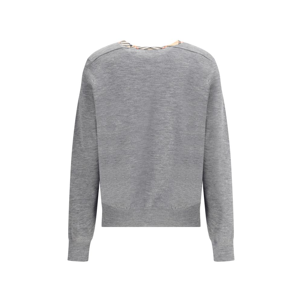 Burberry Knit Roundneck Wool Pullover with Check Trim