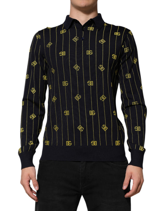 Dolce & Gabbana Black Logo Jacquard Knitted Polo Shirt