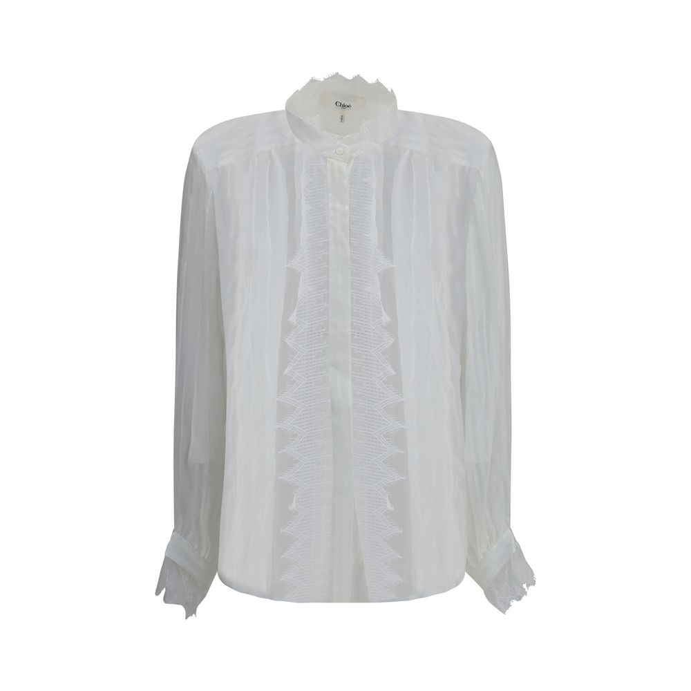 Chloé Ruffled Silk Muslin and Lace Blouse