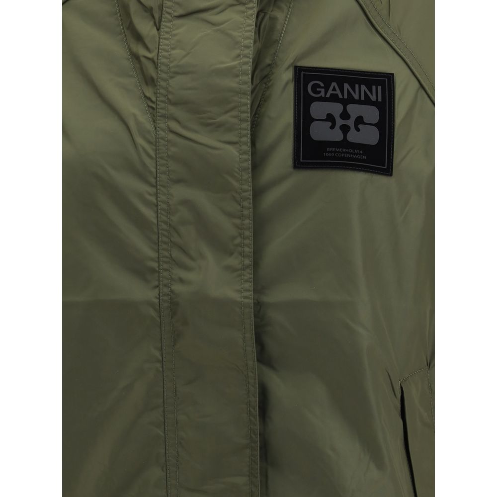 Ganni Green Hooded Waterproof Jacket for Women