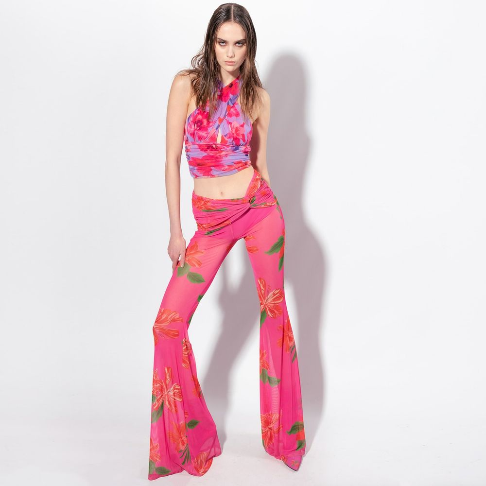 PINKO Floral Pink Semi Sheer Flared Trousers