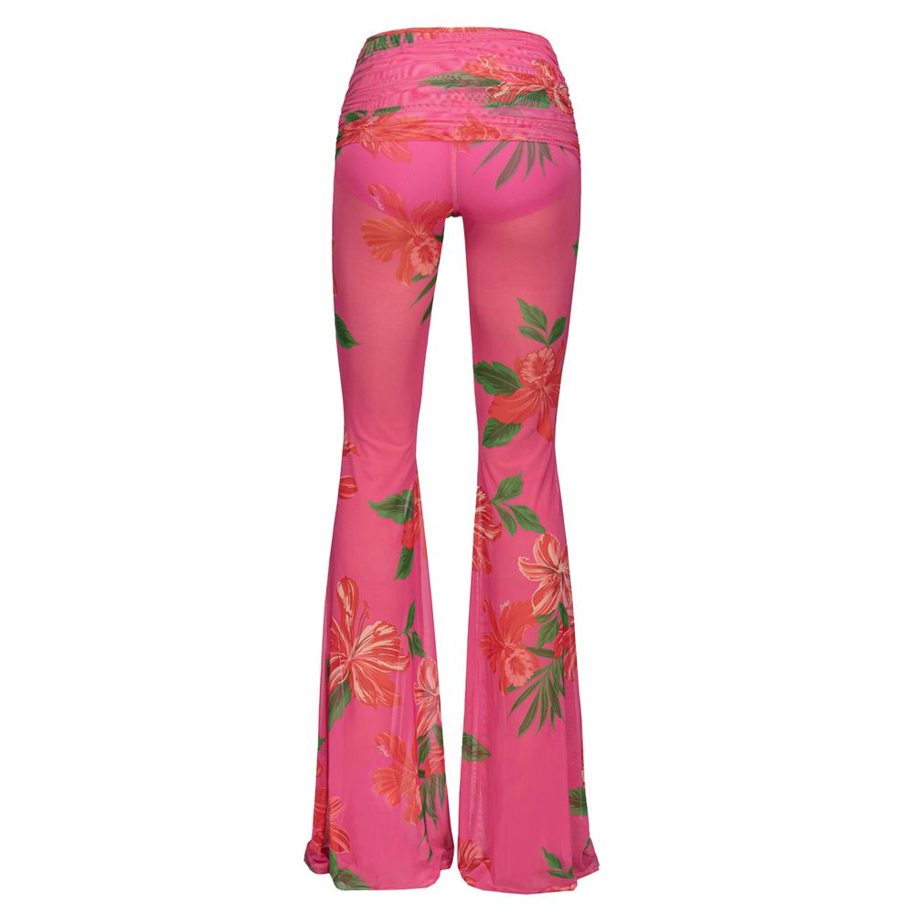 PINKO Floral Pink Semi Sheer Flared Trousers
