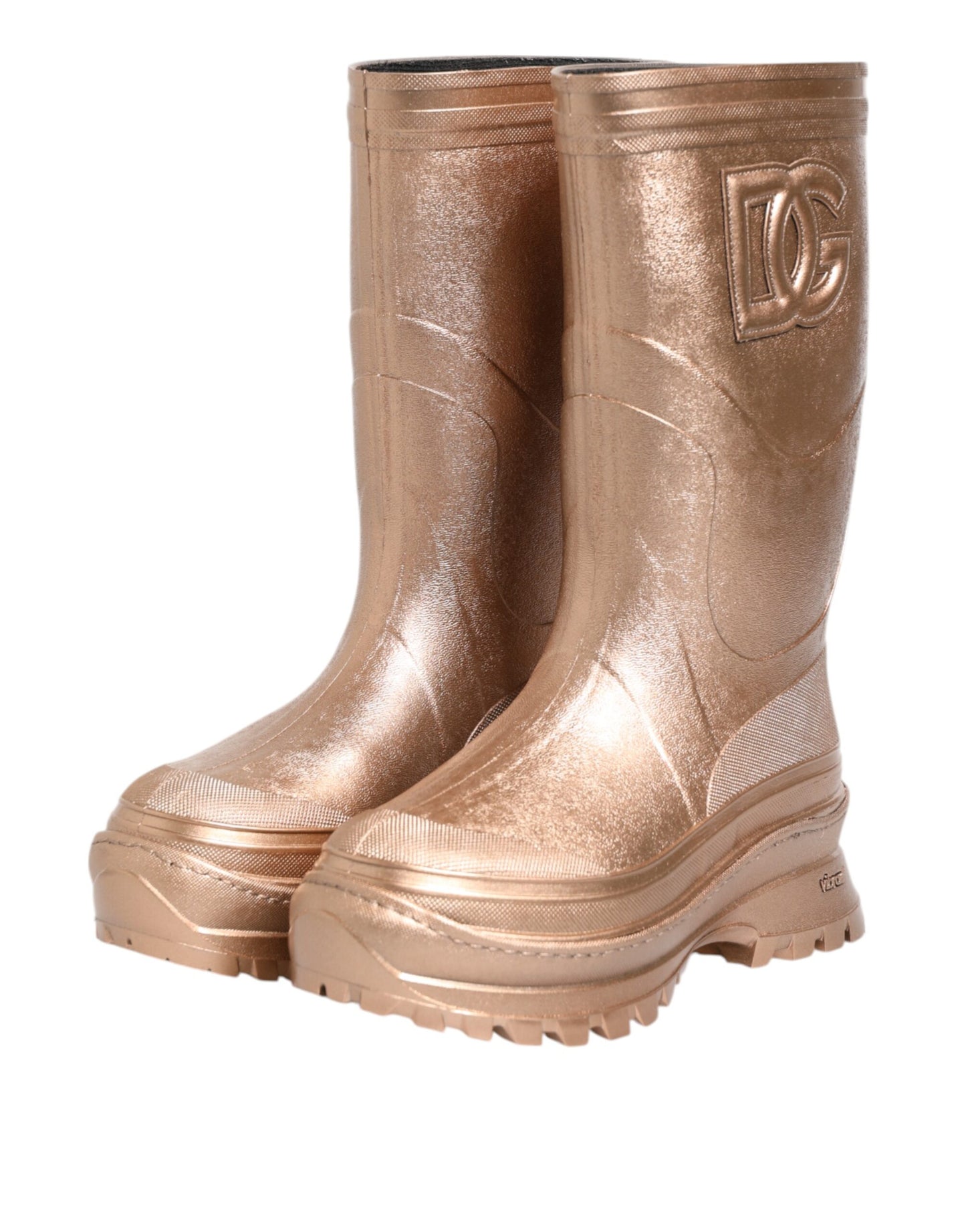Dolce & Gabbana Rose Gold Rubber Pull On Rain Boots