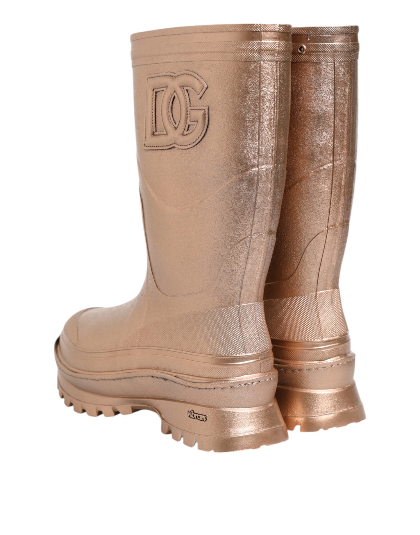 Dolce & Gabbana Rose Gold Rubber Pull On Rain Boots