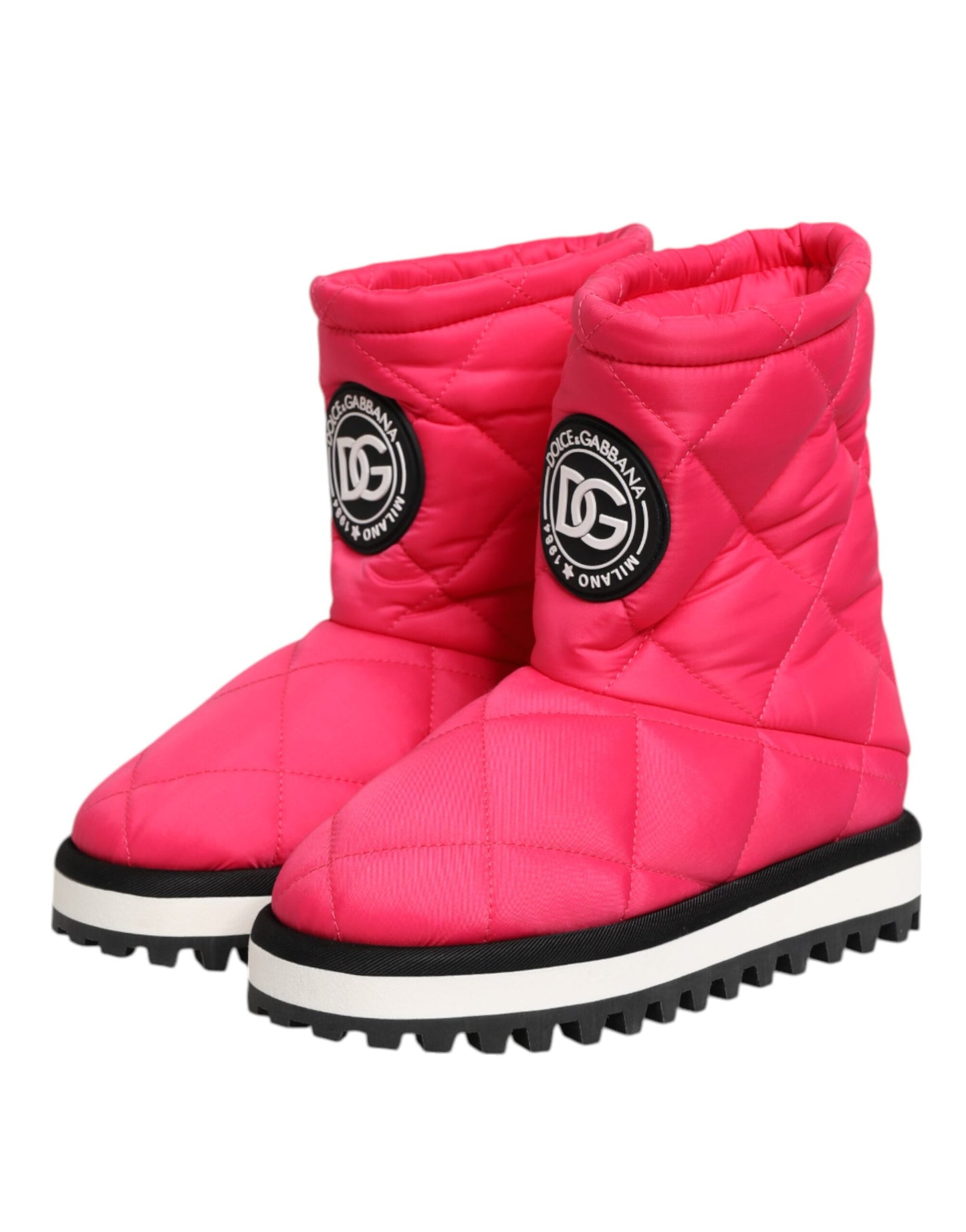 Dolce & Gabbana Pink White Viscose Padded Mid Calf Boots