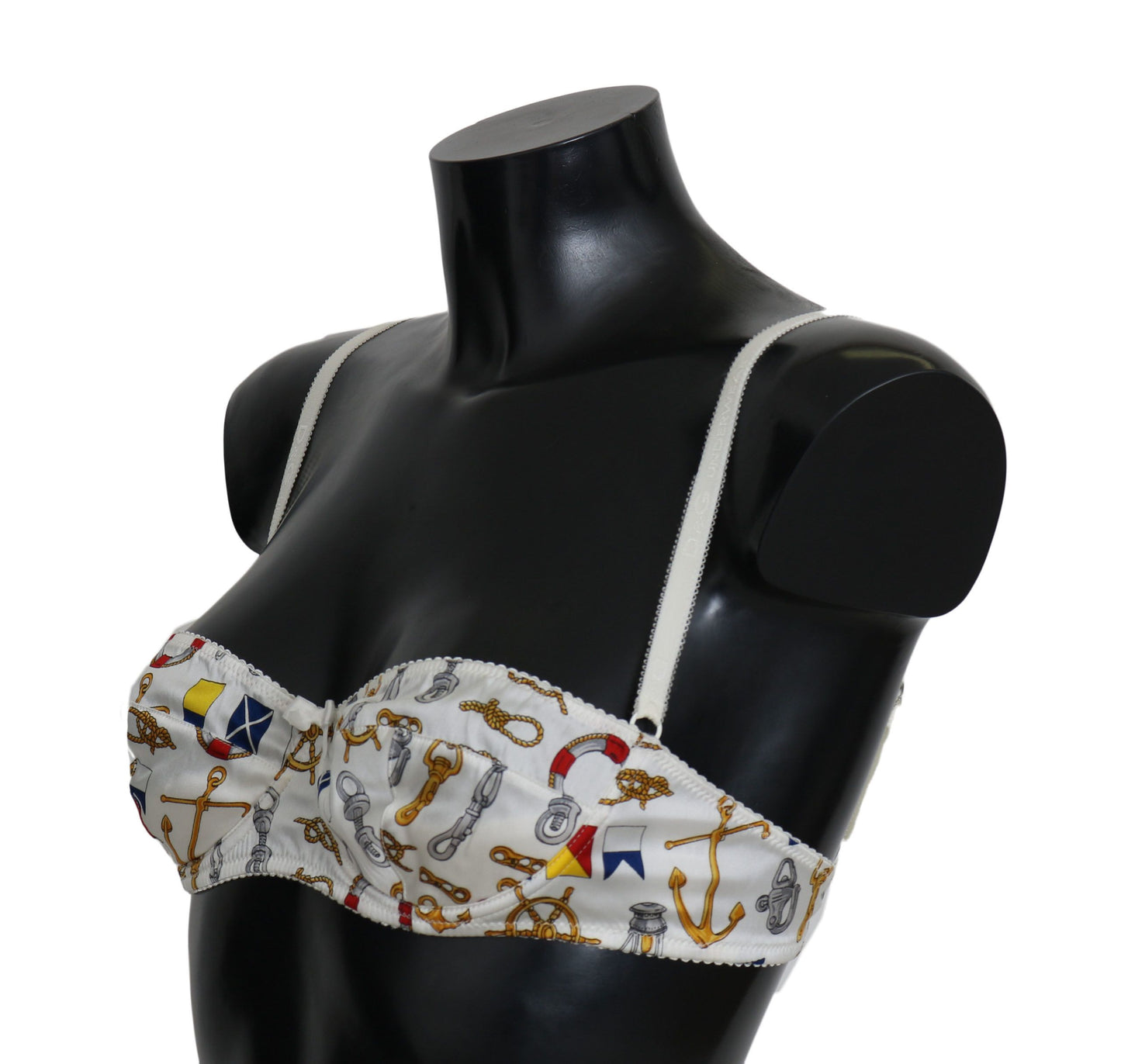 - Elegant White Sailor Print Stretch Bra