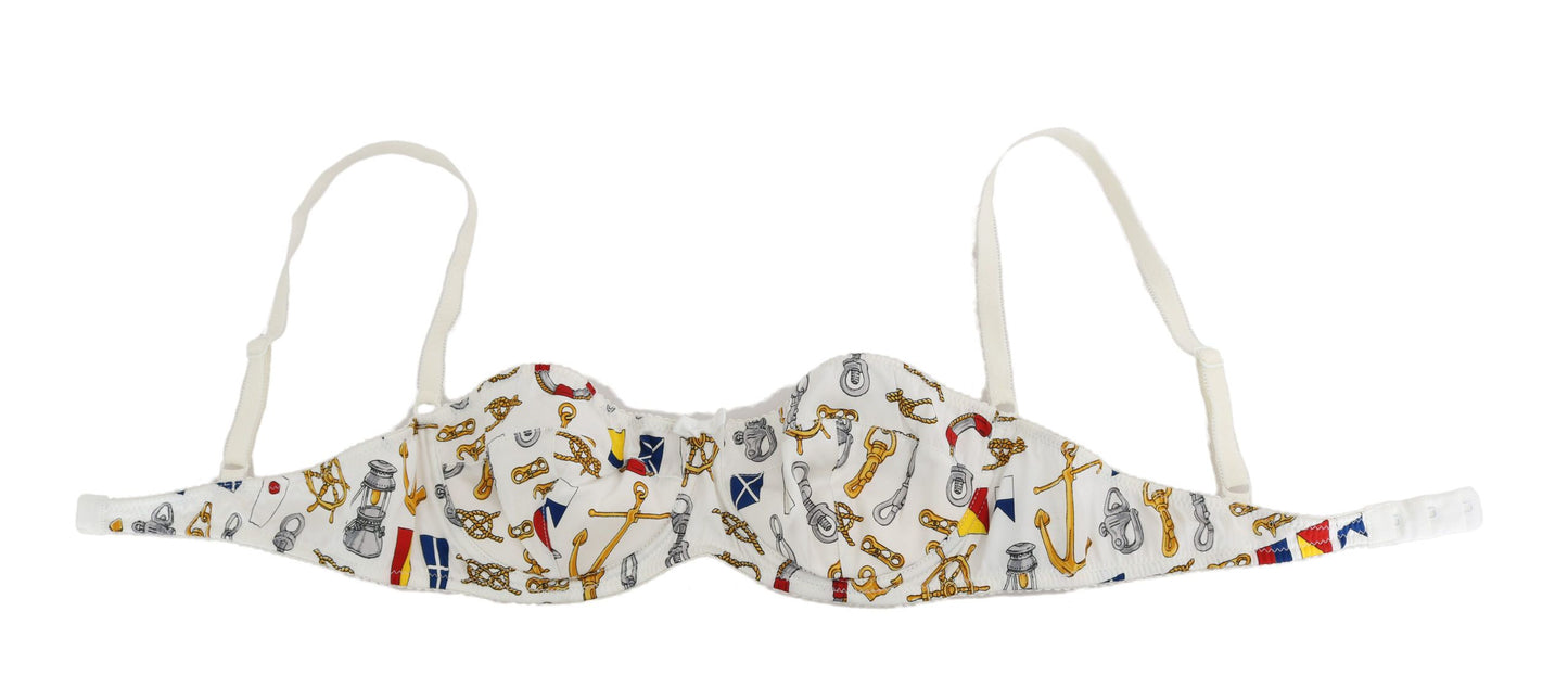 - Elegant White Sailor Print Stretch Bra