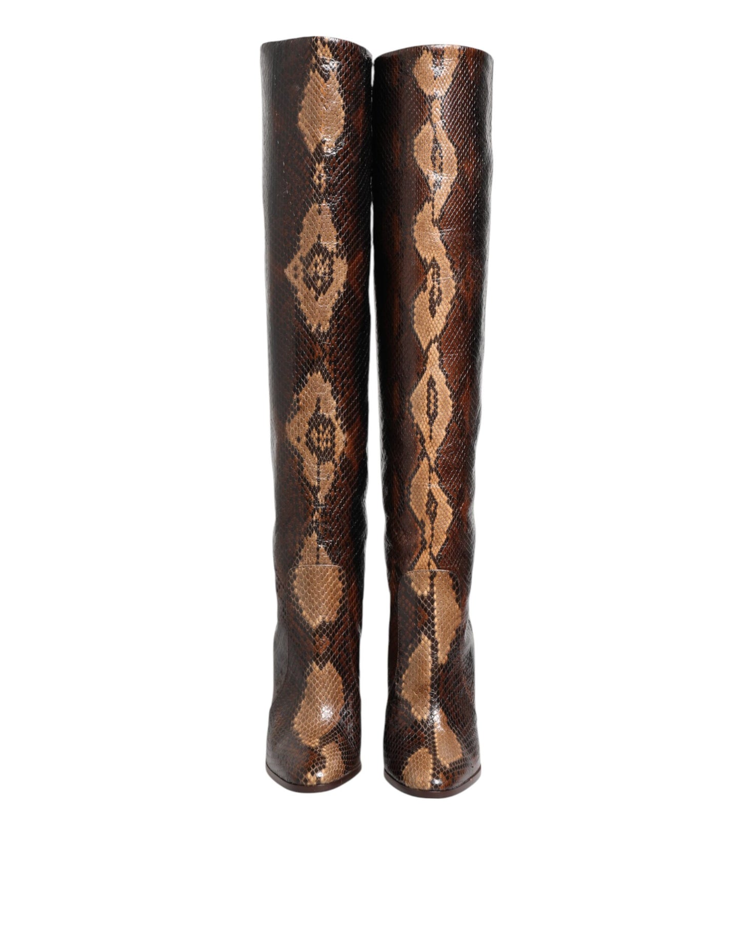 Dolce & Gabbana Brown Python Snakeskin Print Riding Boots