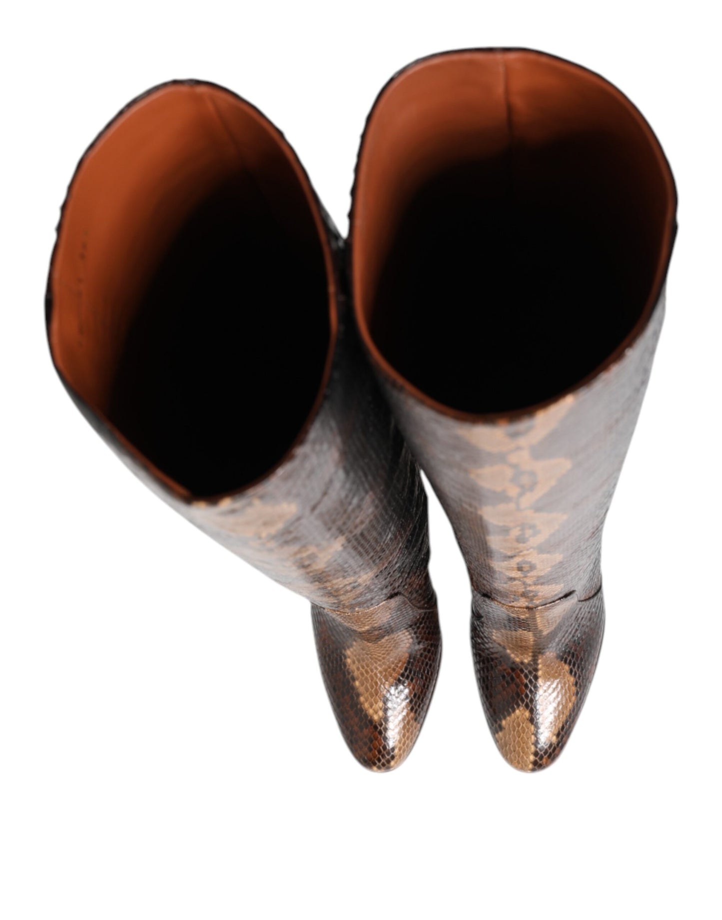 Dolce & Gabbana Brown Python Snakeskin Print Riding Boots