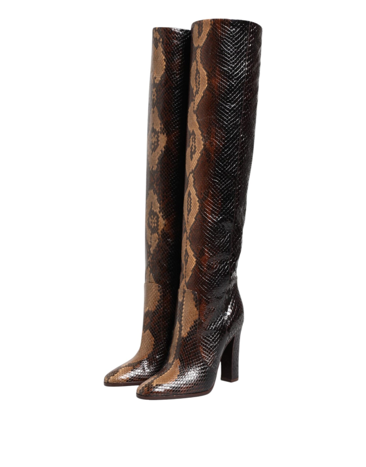 Dolce & Gabbana Brown Python Snakeskin Print Riding Boots
