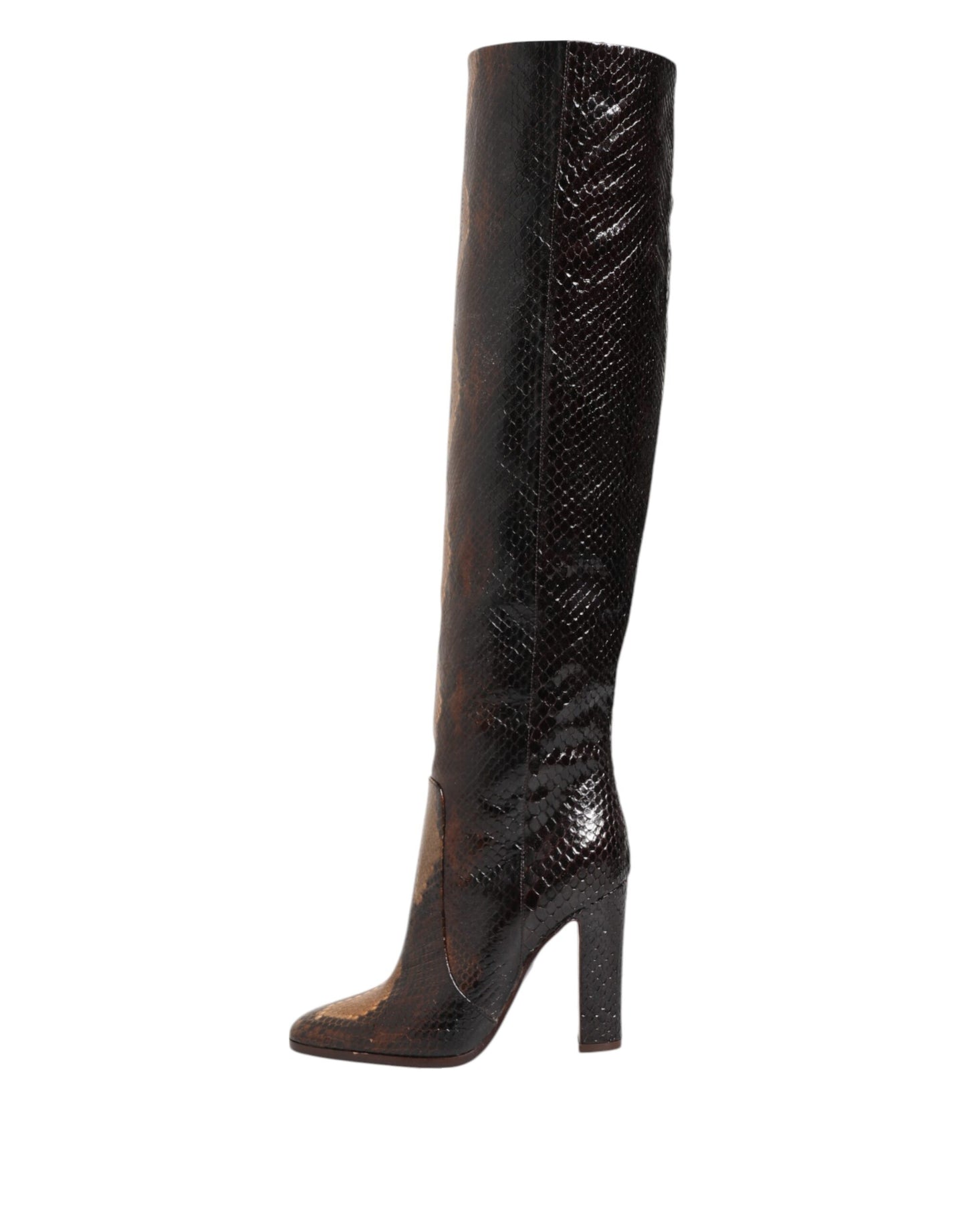Dolce & Gabbana Brown Python Snakeskin Print Riding Boots