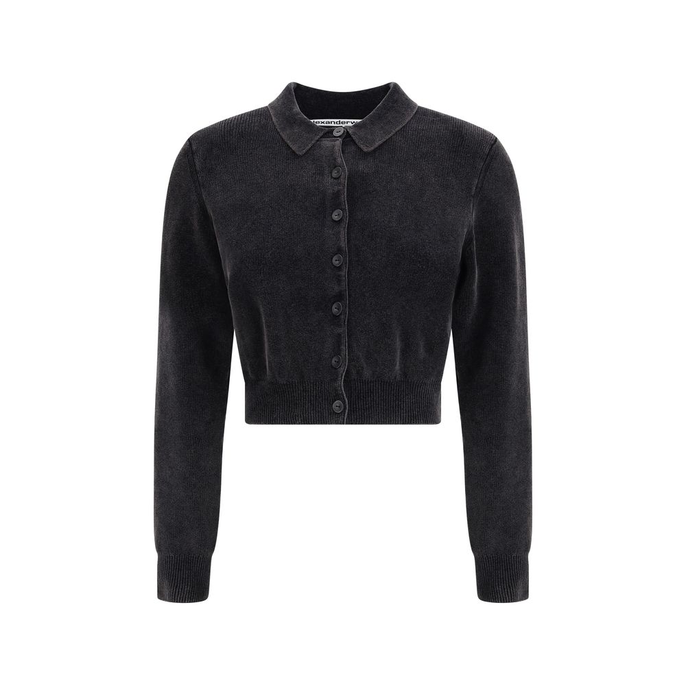 Alexander Wang Black Polo Cropped Button-Up Cardigan