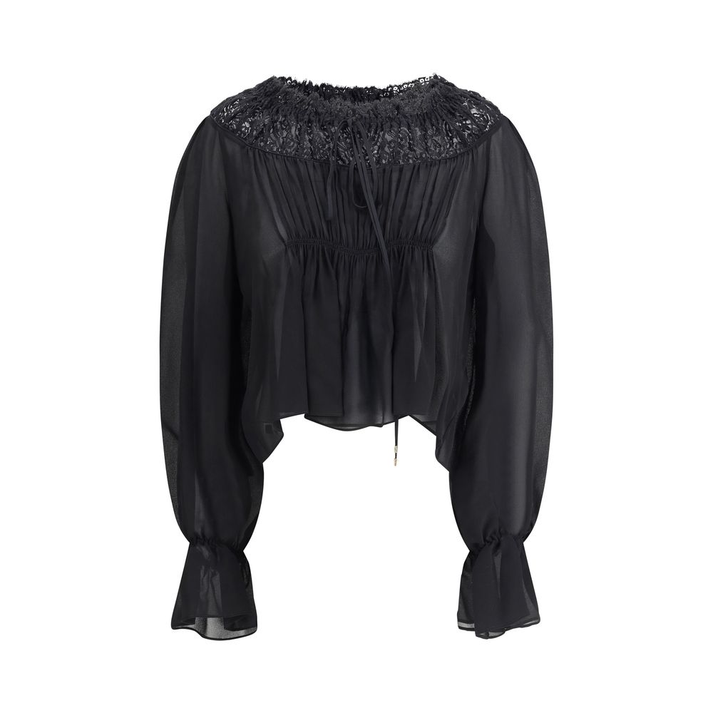 Chloé Silk Georgette and Lace Top