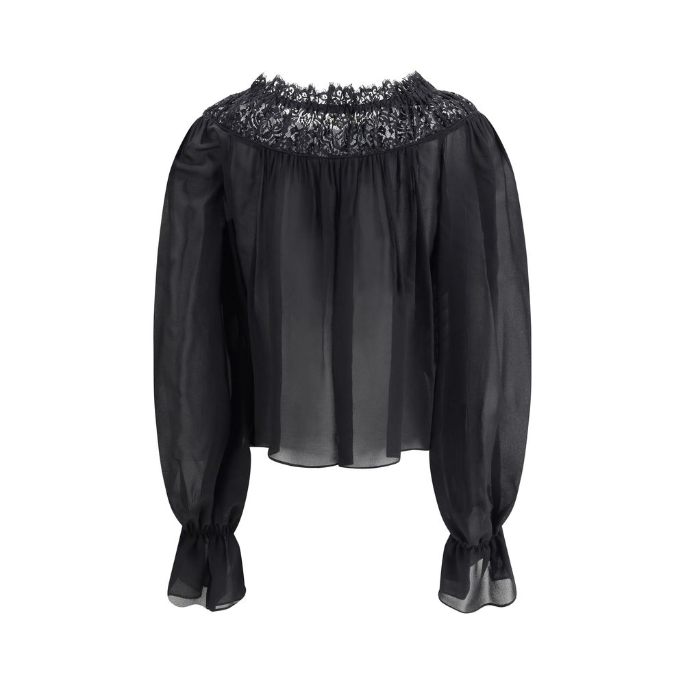 Chloé Silk Georgette and Lace Top