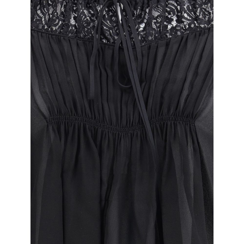 Chloé Silk Georgette and Lace Top