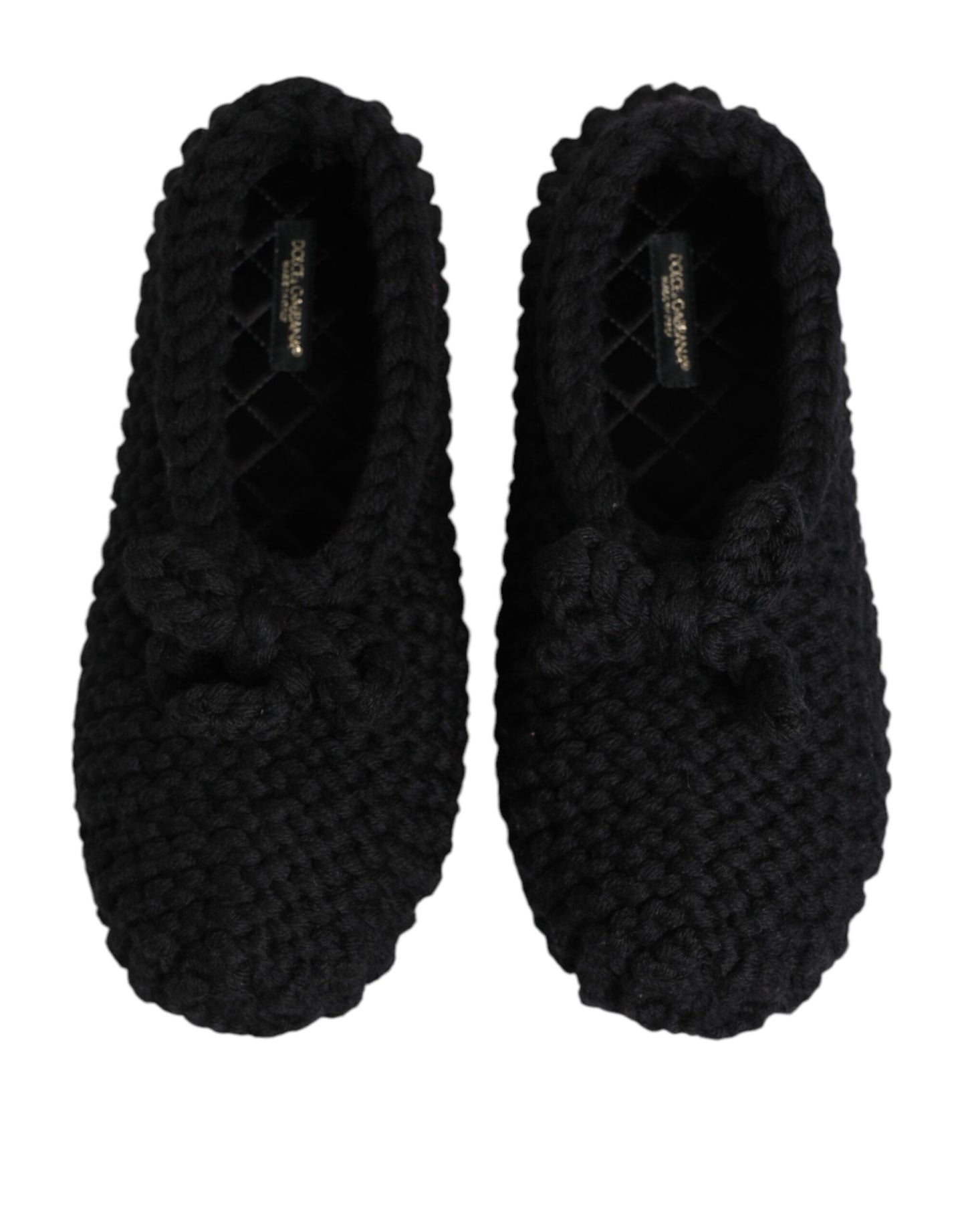 Dolce & Gabbana Black Wool Knit Slip On Ballerina Flats