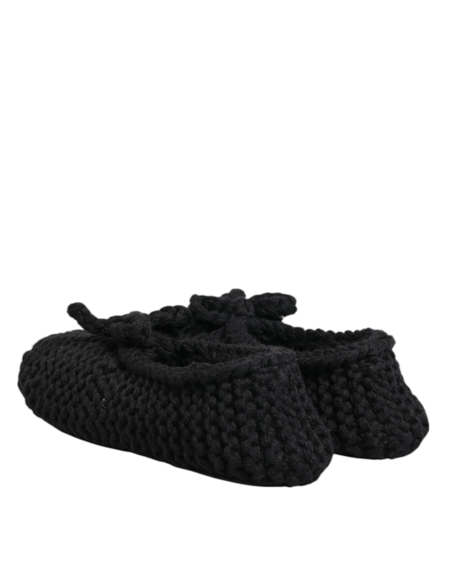 Dolce & Gabbana Black Wool Knit Slip On Ballerina Flats