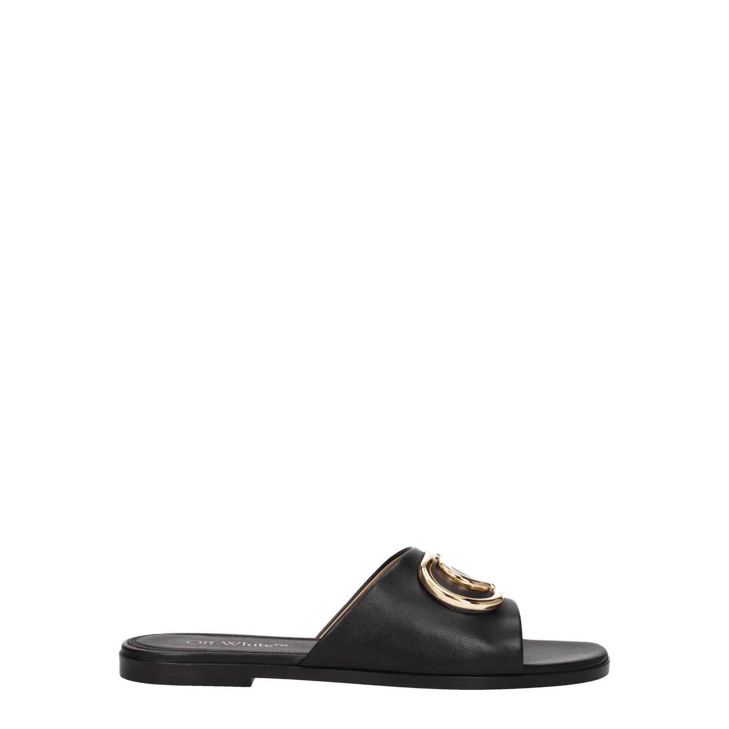 Off-White Black Leather Slippers Sandals for Casual Wear
