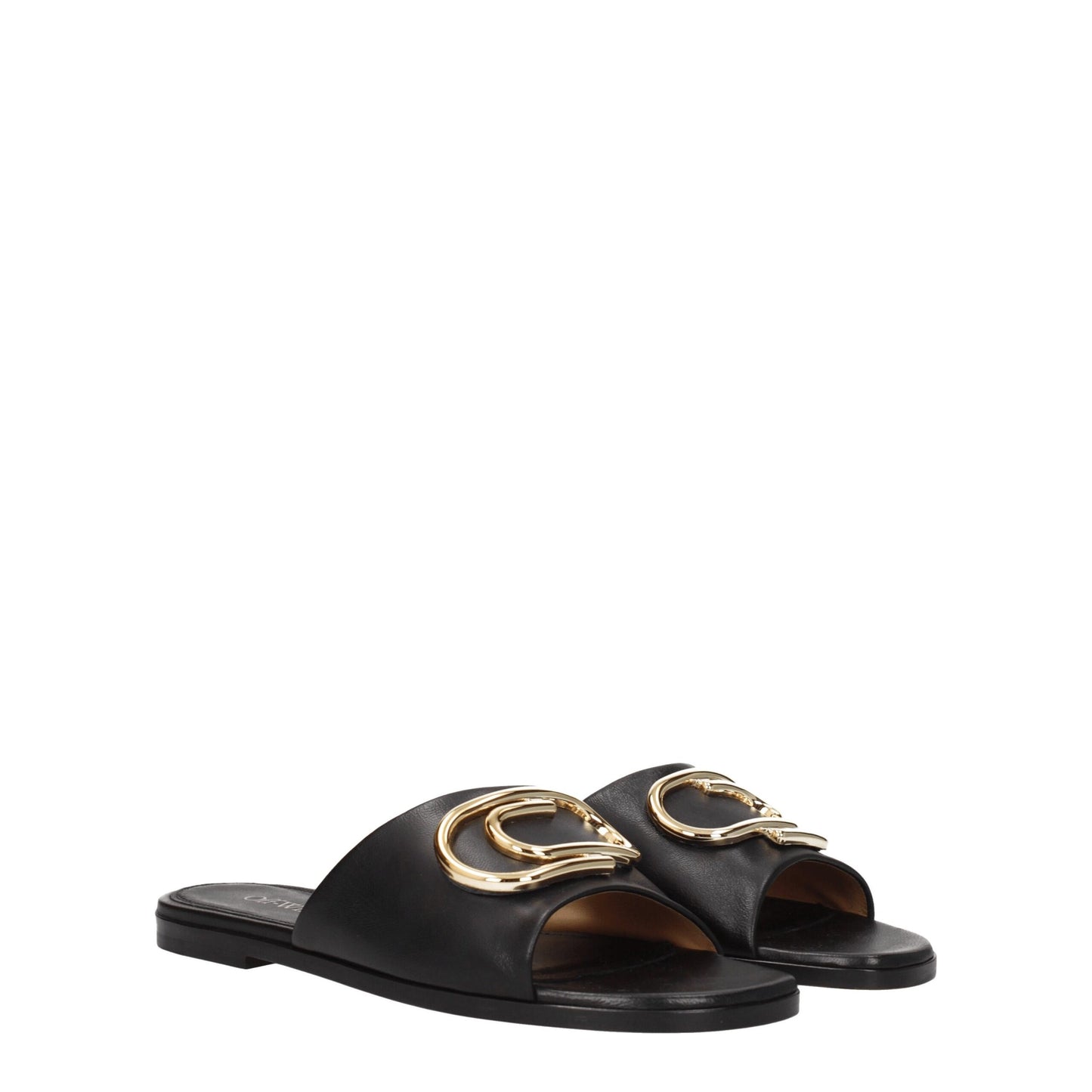 Off-White Black Leather Slippers Sandals for Casual Wear