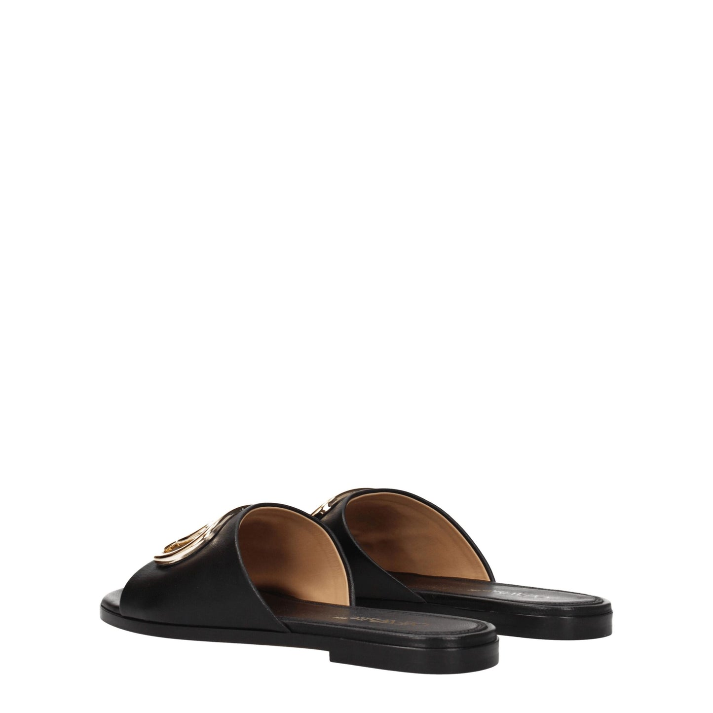 Off-White Black Leather Slippers Sandals for Casual Wear