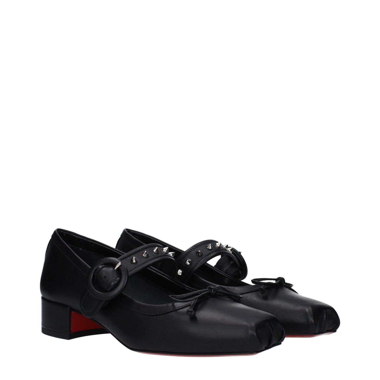 Christian Louboutin Black Leather Ballet Flats with Studs