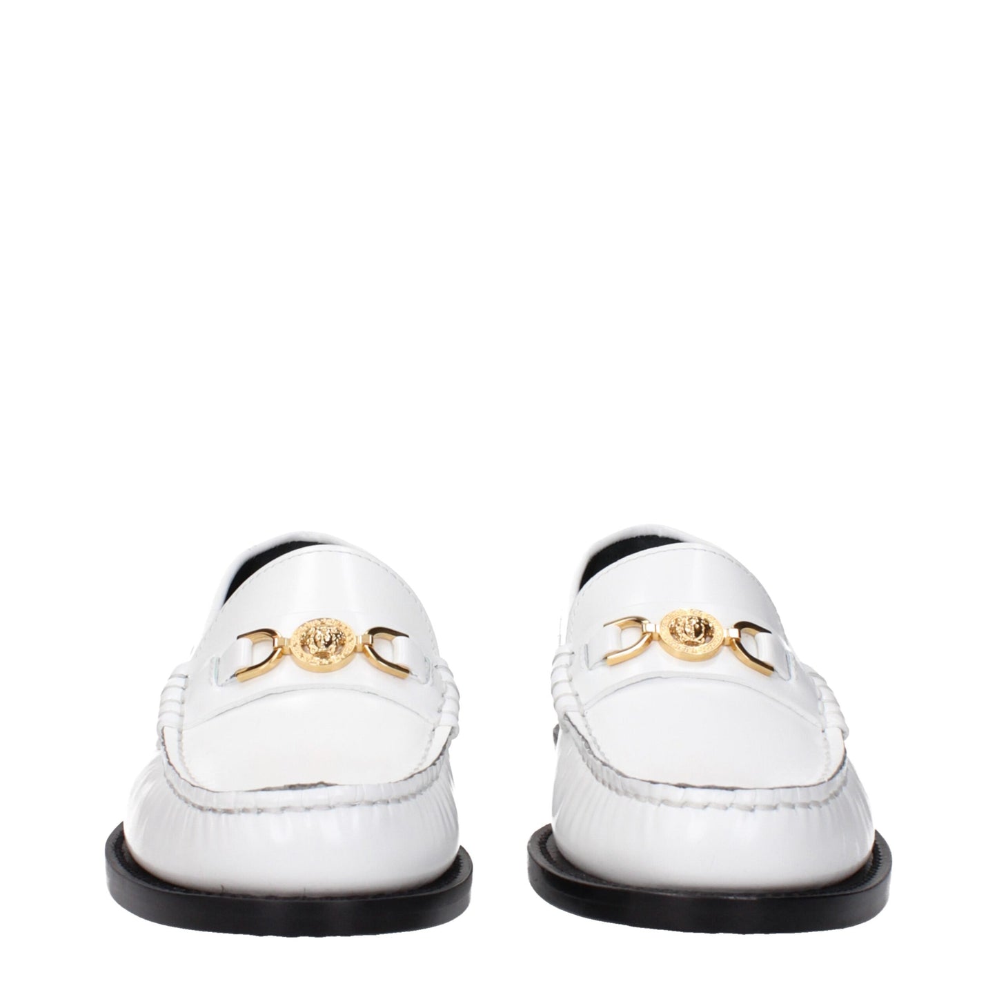 Versace White Leather Slip-On Loafers: Bold Luxury Footwear