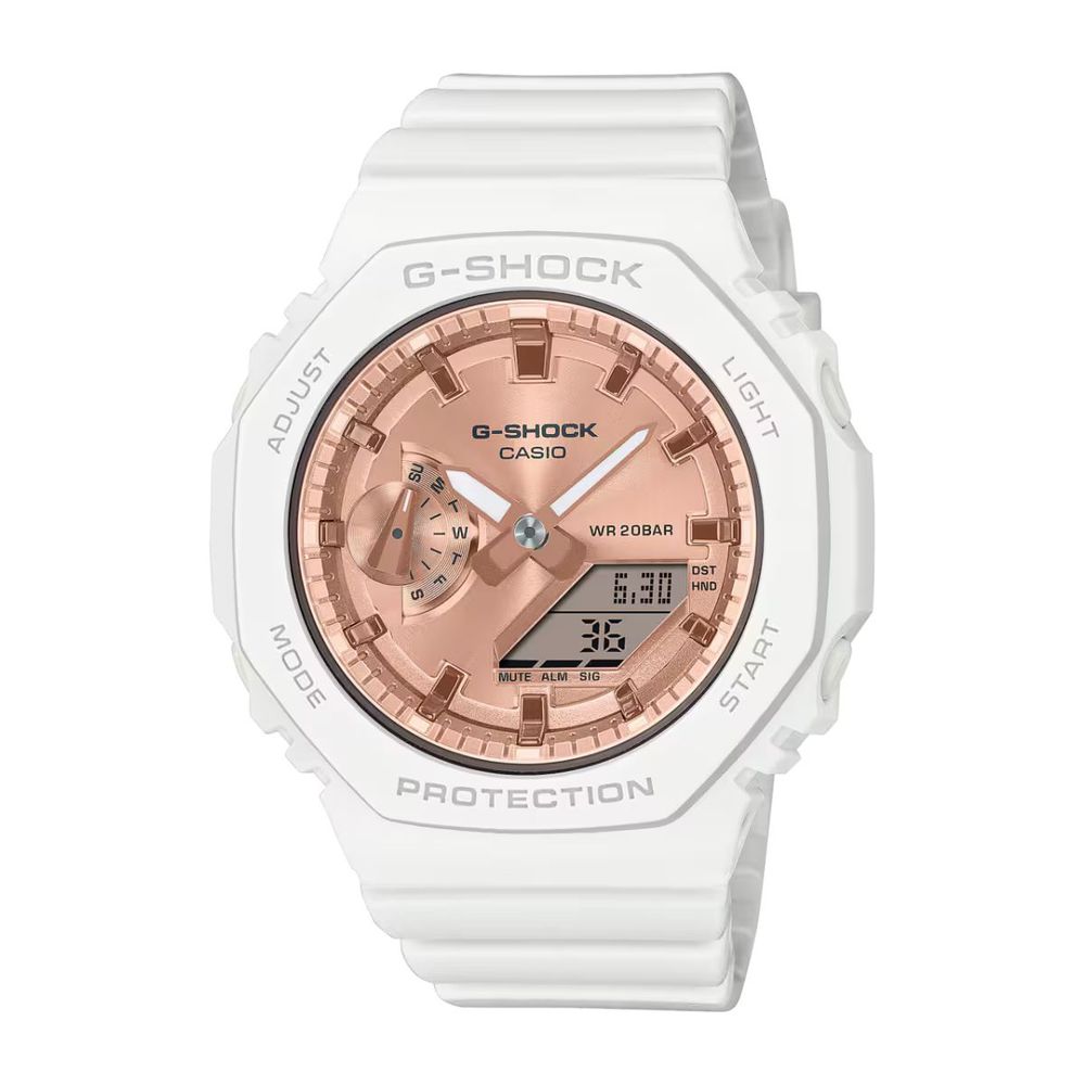 Casio White Resin Watch with Pink Dial