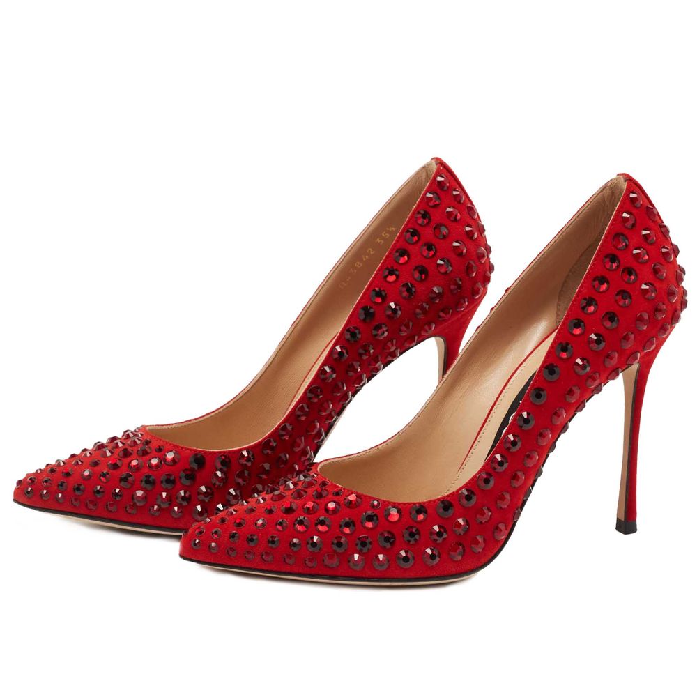 Sergio Rossi Red Calfskin Pump with Rhinestones