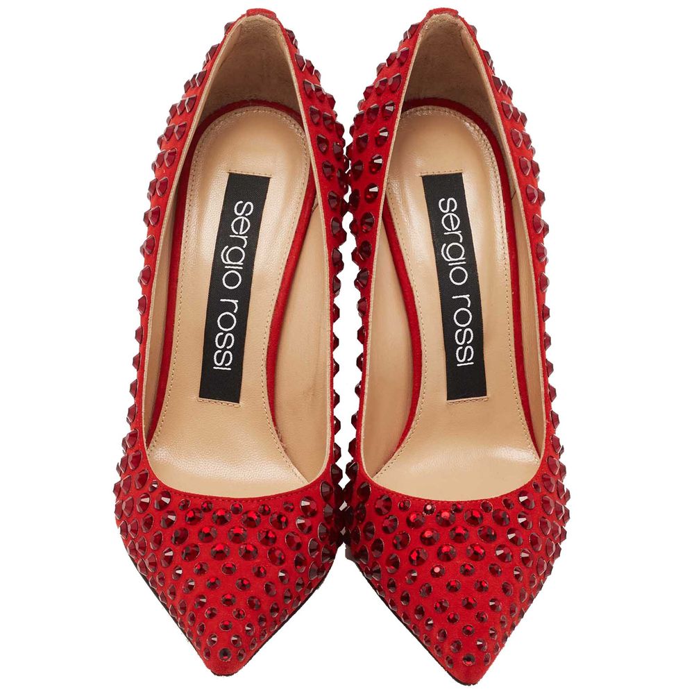 Sergio Rossi Red Calfskin Pump with Rhinestones