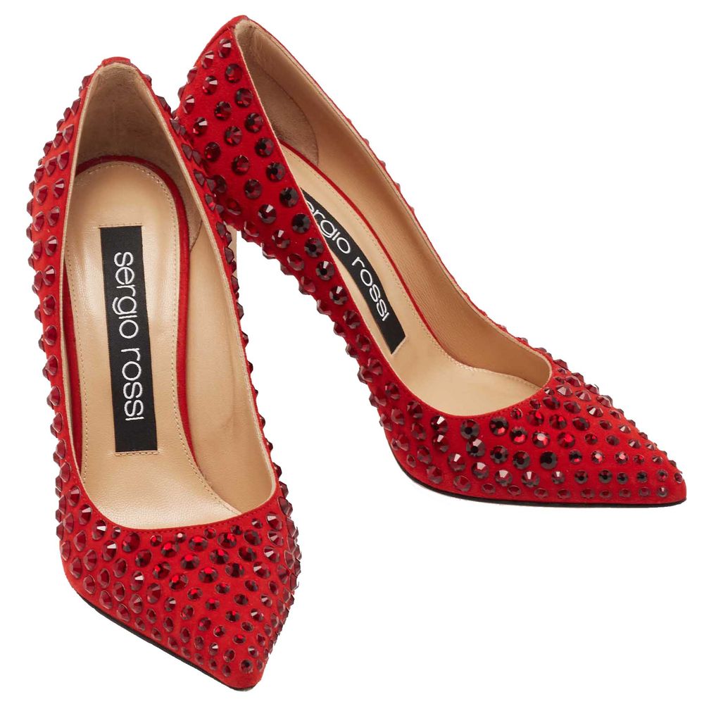 Sergio Rossi Red Calfskin Pump with Rhinestones