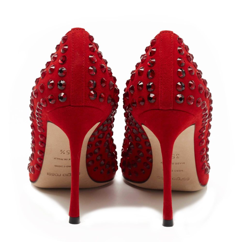 Sergio Rossi Red Calfskin Pump with Rhinestones