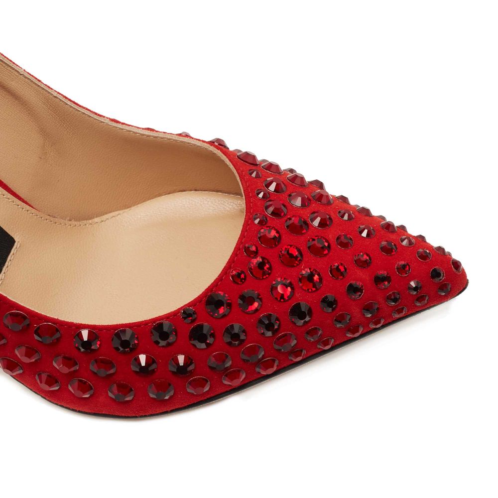 Sergio Rossi Red Calfskin Pump with Rhinestones