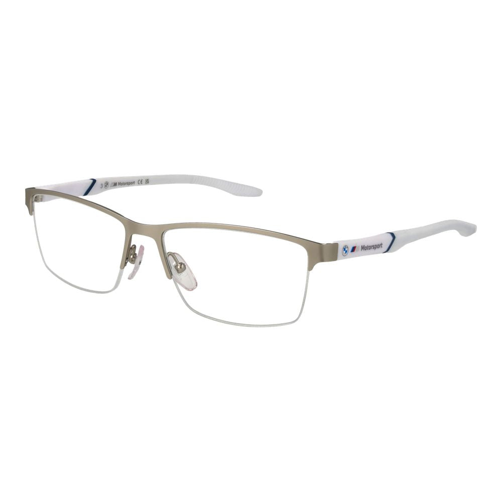 BMW Motorsport Silver Men’s Optical Frames – Half-Rim Design