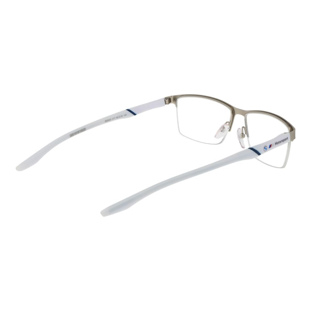 BMW Motorsport Silver Men’s Optical Frames – Half-Rim Design