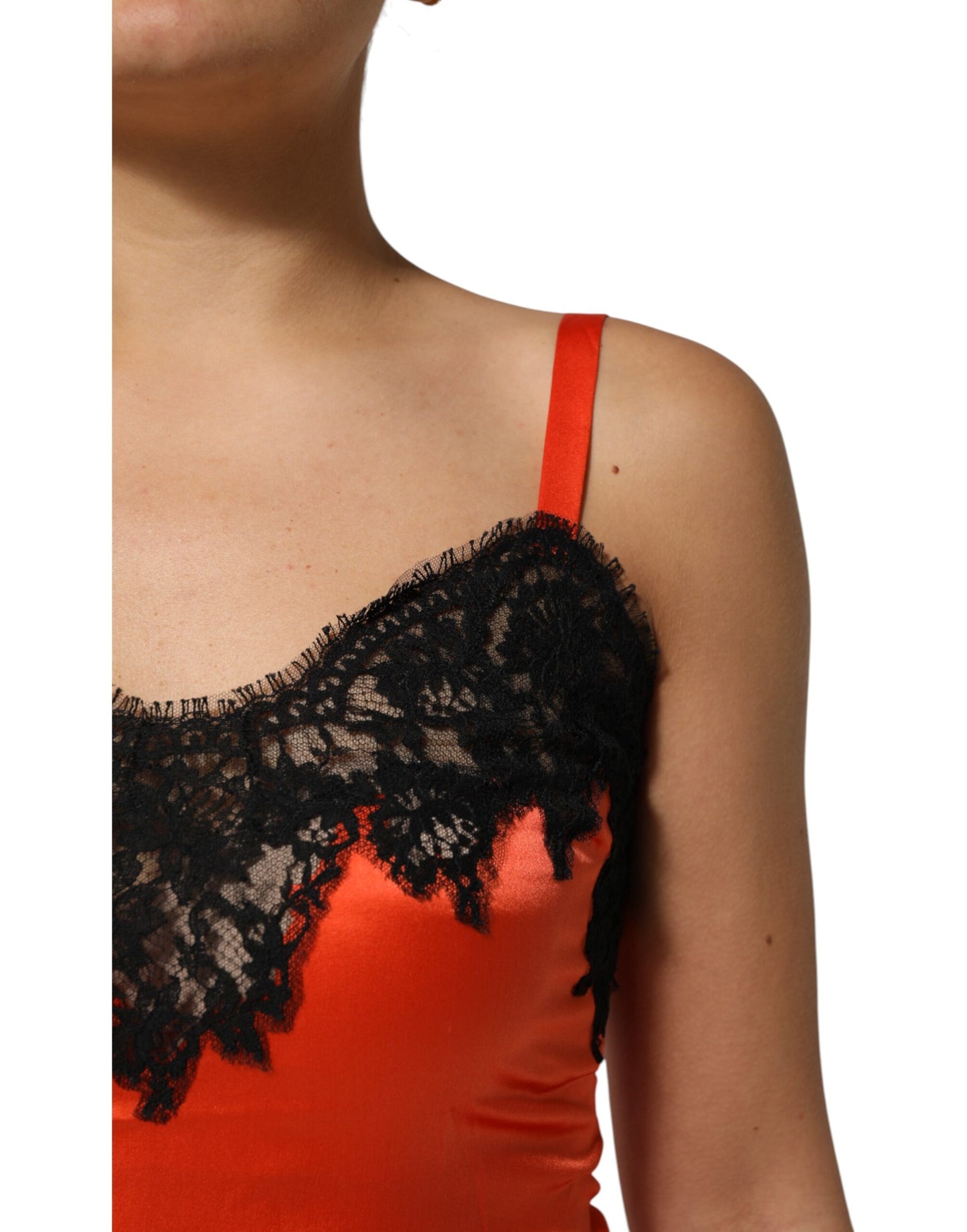 Dolce & Gabbana Red and Black Lace Trim Silk Sleeveless Tank Top