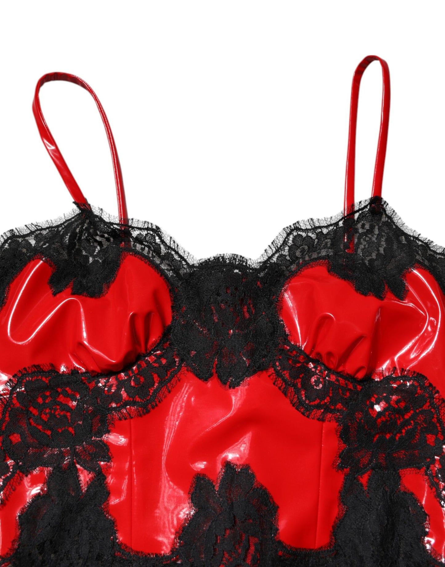 Dolce & Gabbana Red Black Lace Trim Sleeveless Tank Top