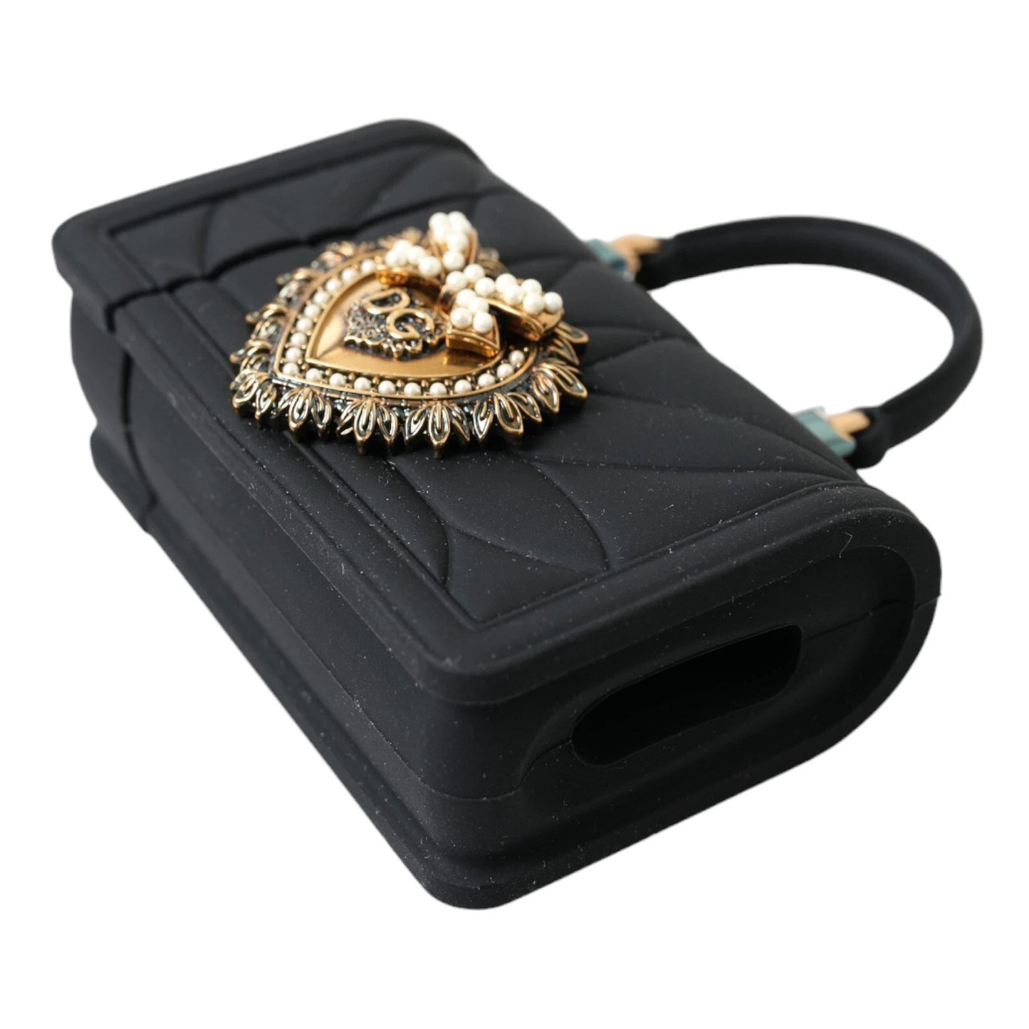 Dolce & Gabbana Black Silicone Devotion Heart Cover Hand Bag for AirPods