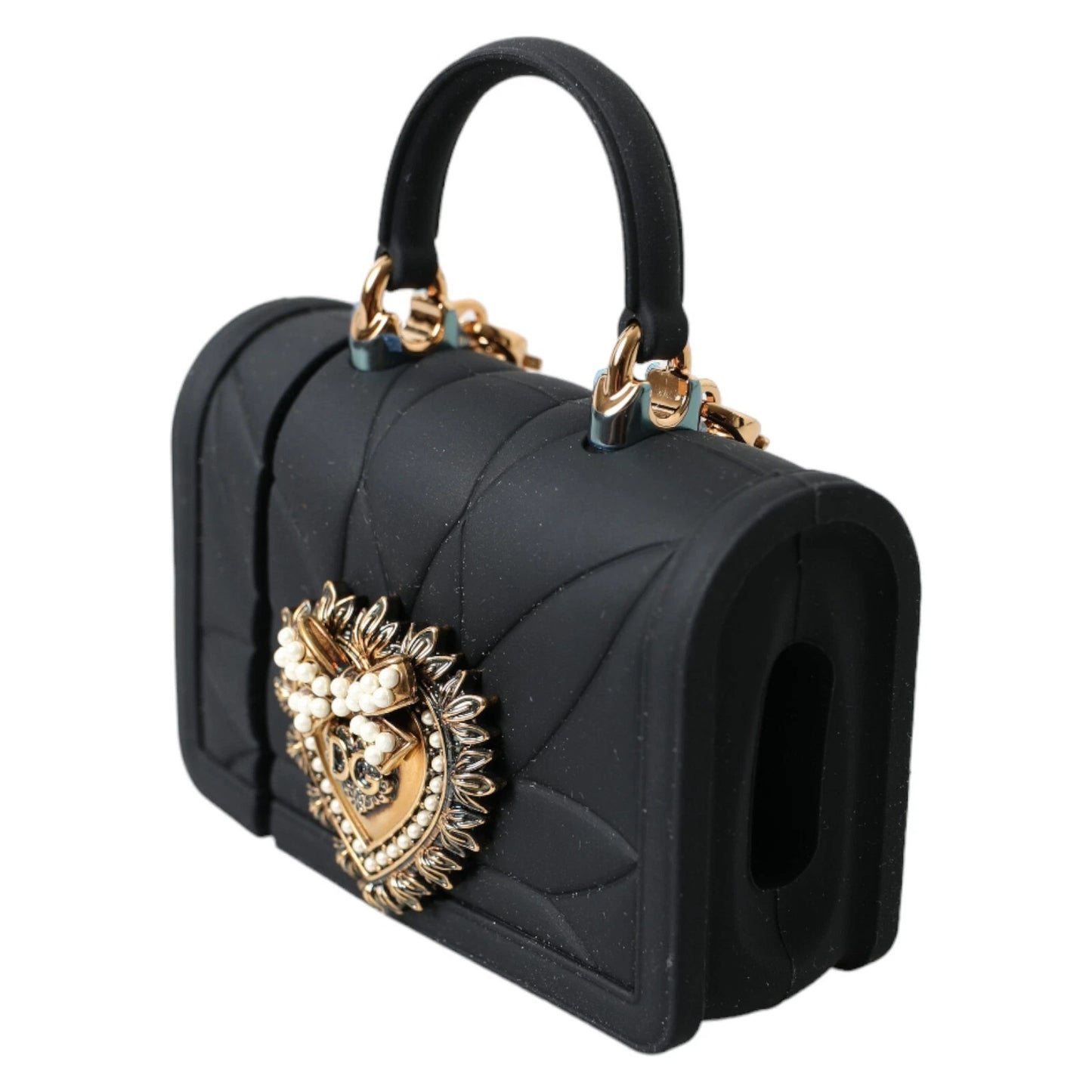Dolce & Gabbana Black Silicone Devotion Heart Cover Hand Bag for AirPods