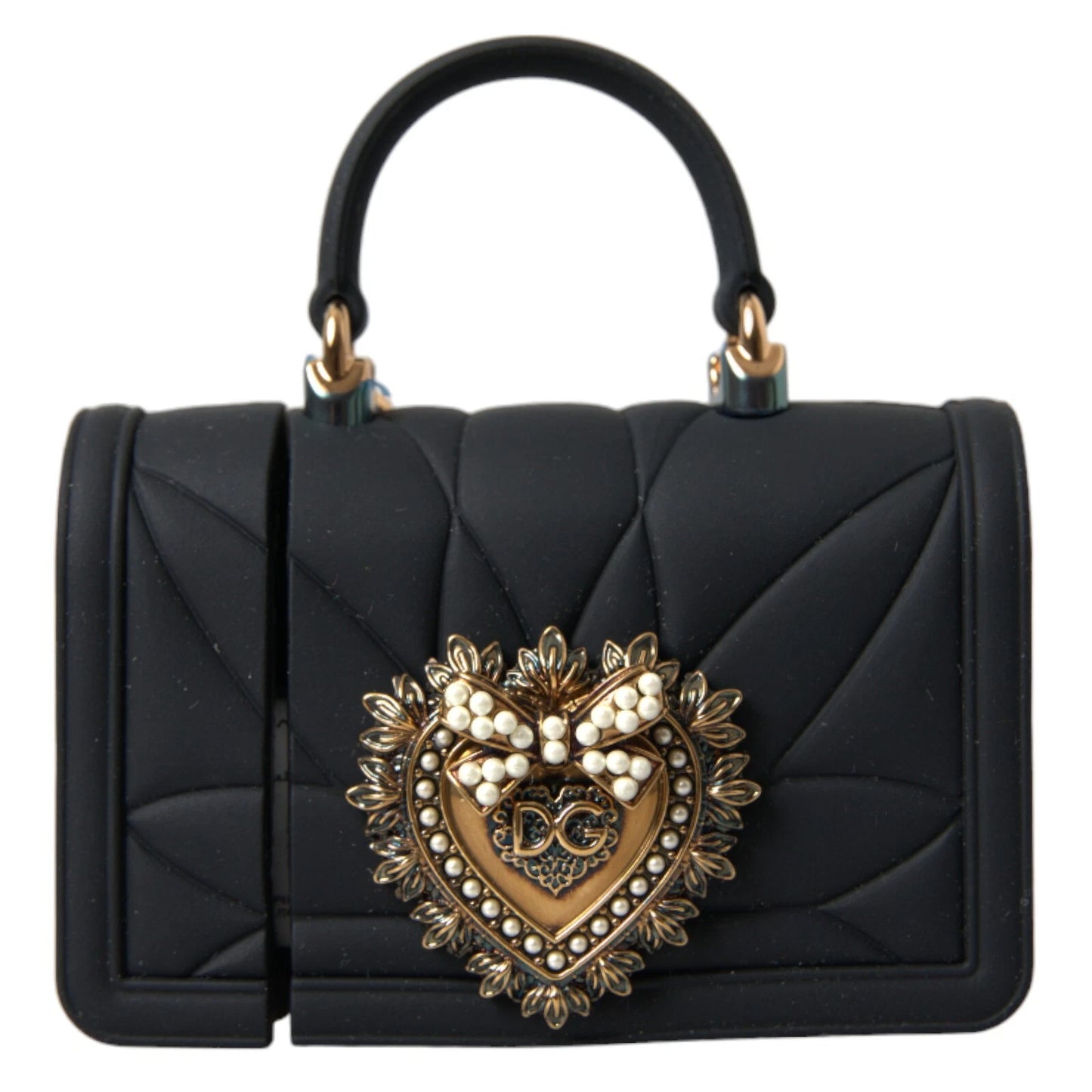 Dolce & Gabbana Black Silicone Devotion Heart Cover Hand Bag for AirPods