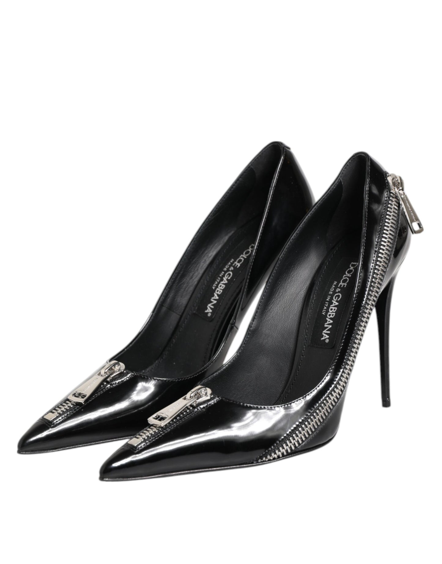 Dolce & Gabbana Black Patent Leather Zipper Heels Pumps