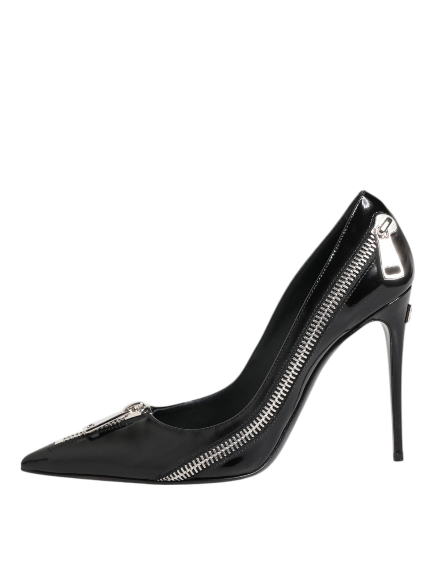 Dolce & Gabbana Black Patent Leather Zipper Heels Pumps