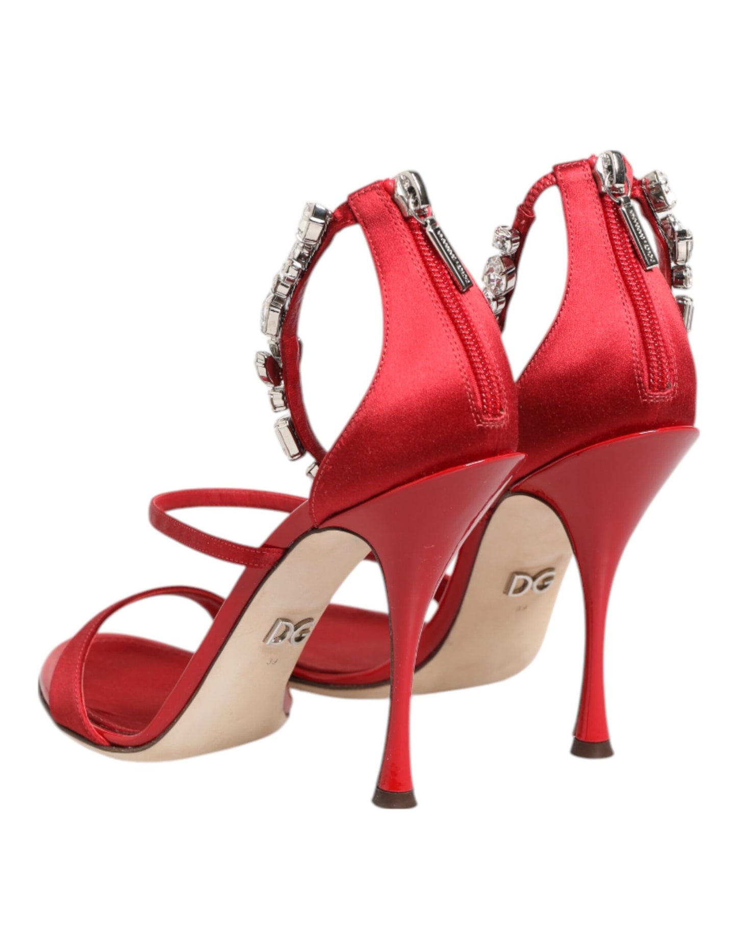 Dolce & Gabbana Red Satin Crystals Keira Sandals