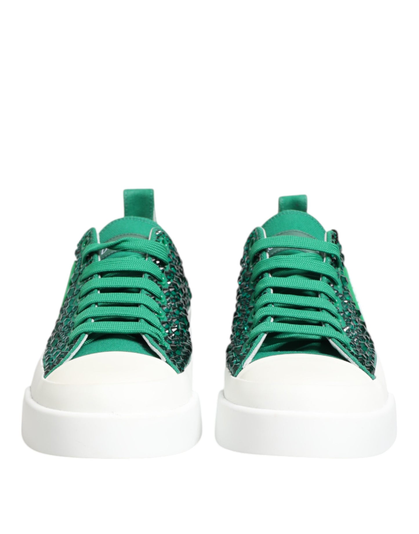Dolce & Gabbana Green Portofino Crystal DG Logo Sneakers