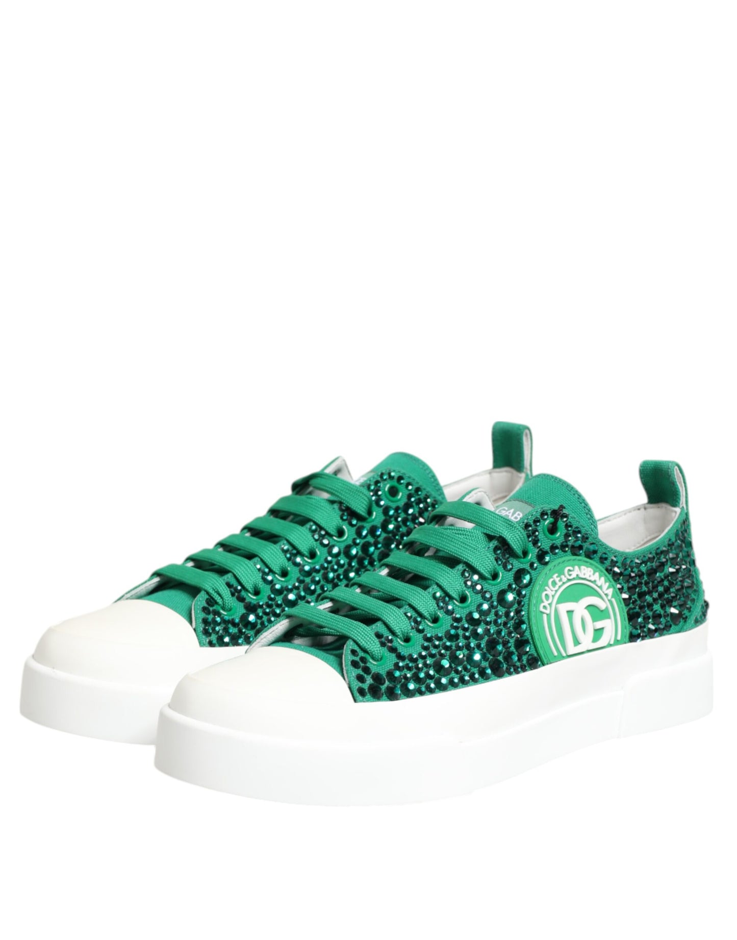 Dolce & Gabbana Green Portofino Crystal DG Logo Sneakers