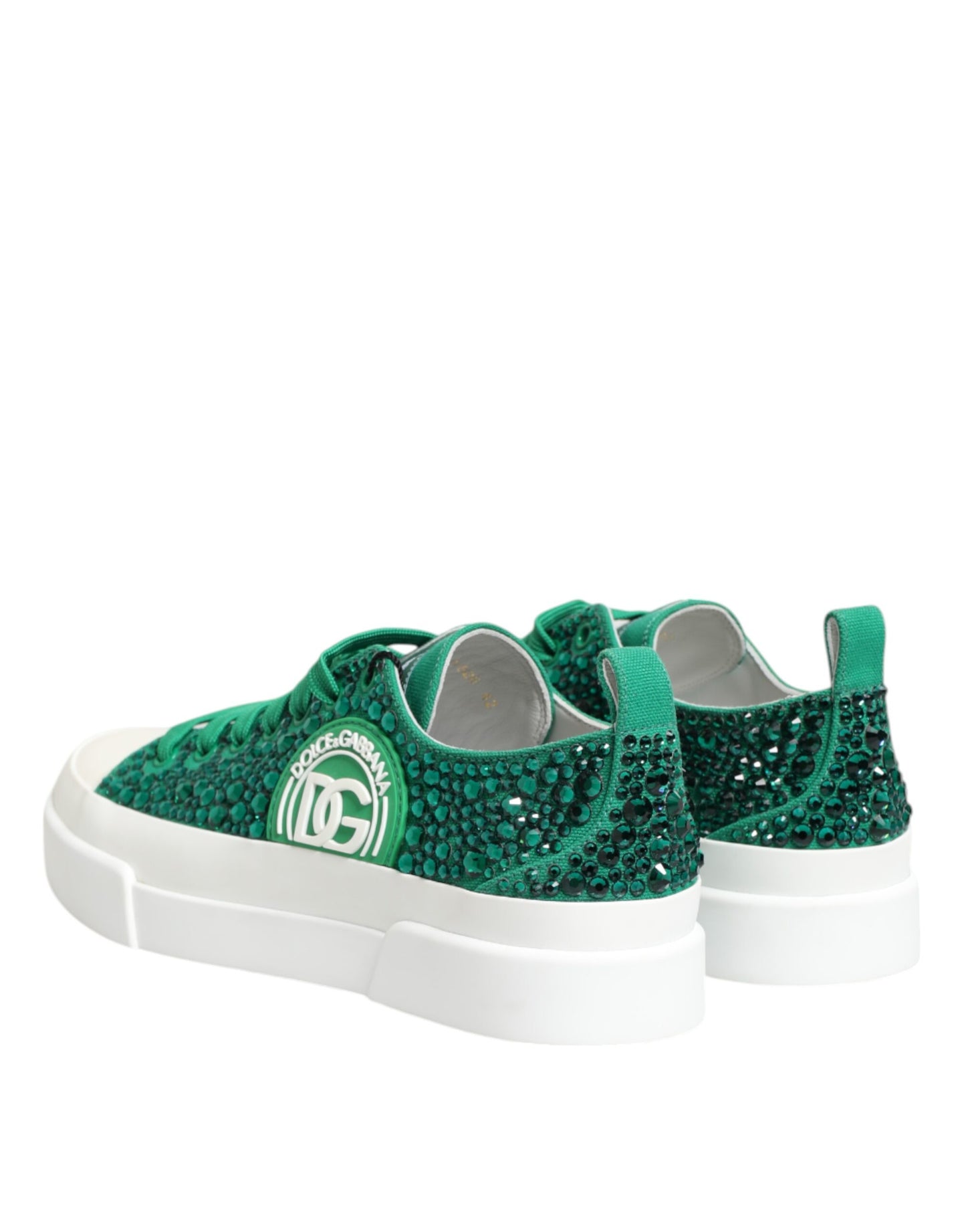 Dolce & Gabbana Green Portofino Crystal DG Logo Sneakers