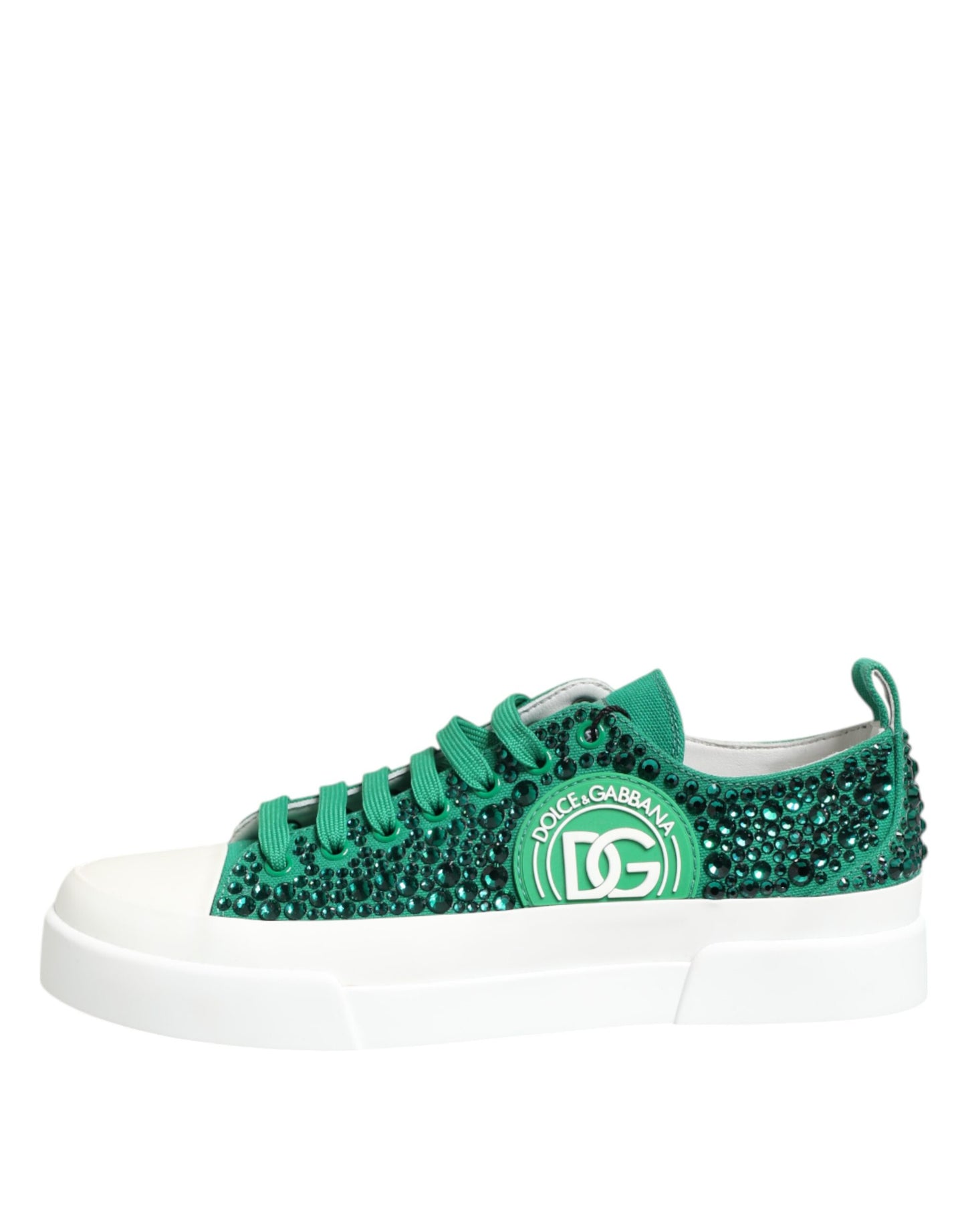Dolce & Gabbana Green Portofino Crystal DG Logo Sneakers