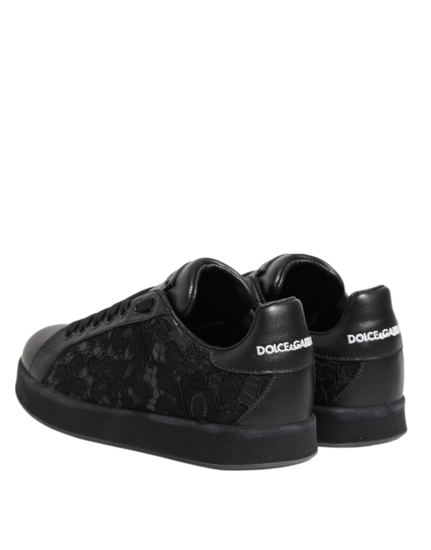Dolce & Gabbana Black Floral Lace Low Top Sneakers