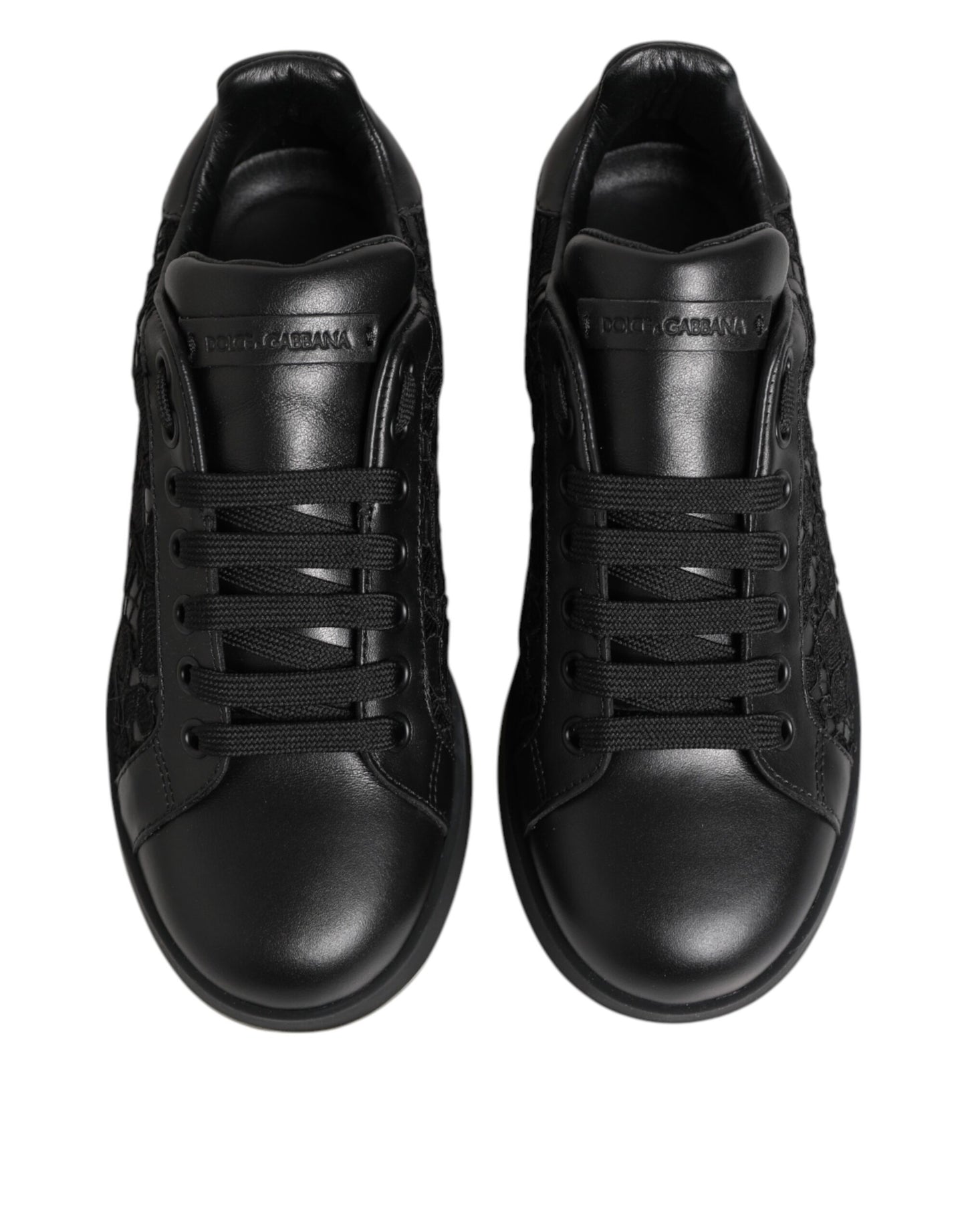 Dolce & Gabbana Black Floral Lace Low Top Sneakers