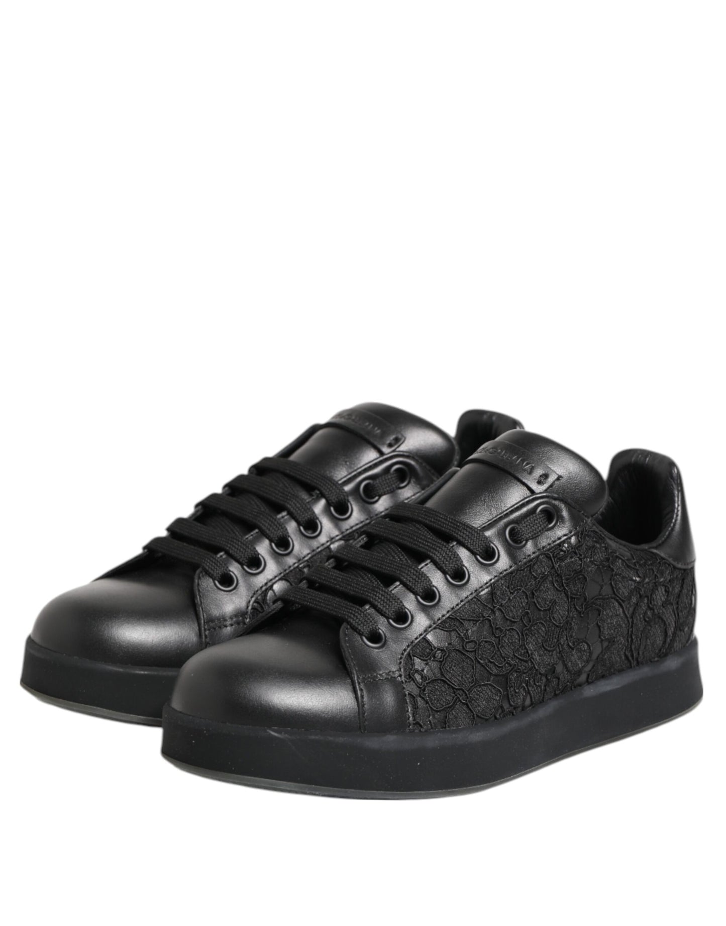Dolce & Gabbana Black Floral Lace Low Top Sneakers