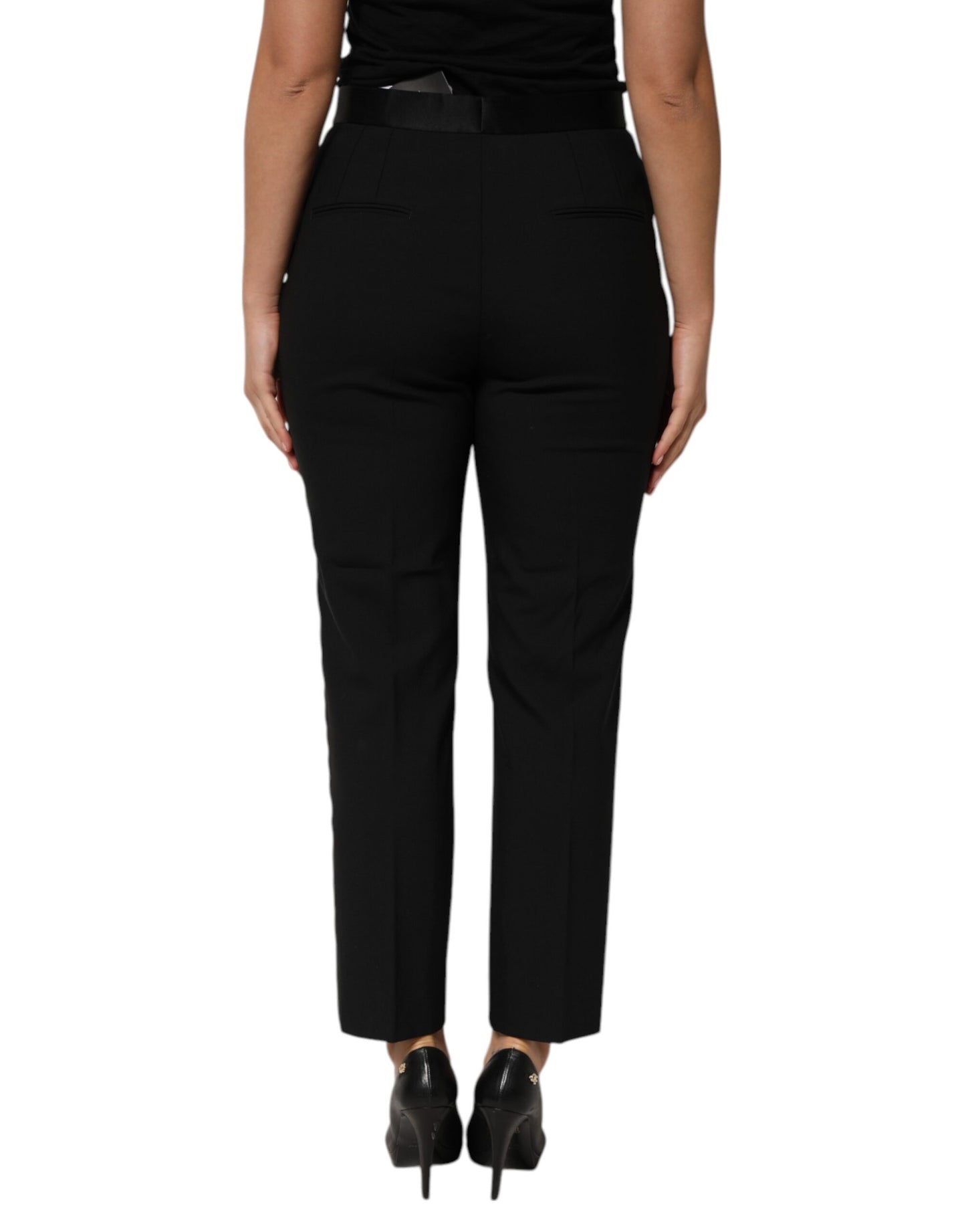Dolce & Gabbana Black Wool High Waist Tapered Trouser Pants